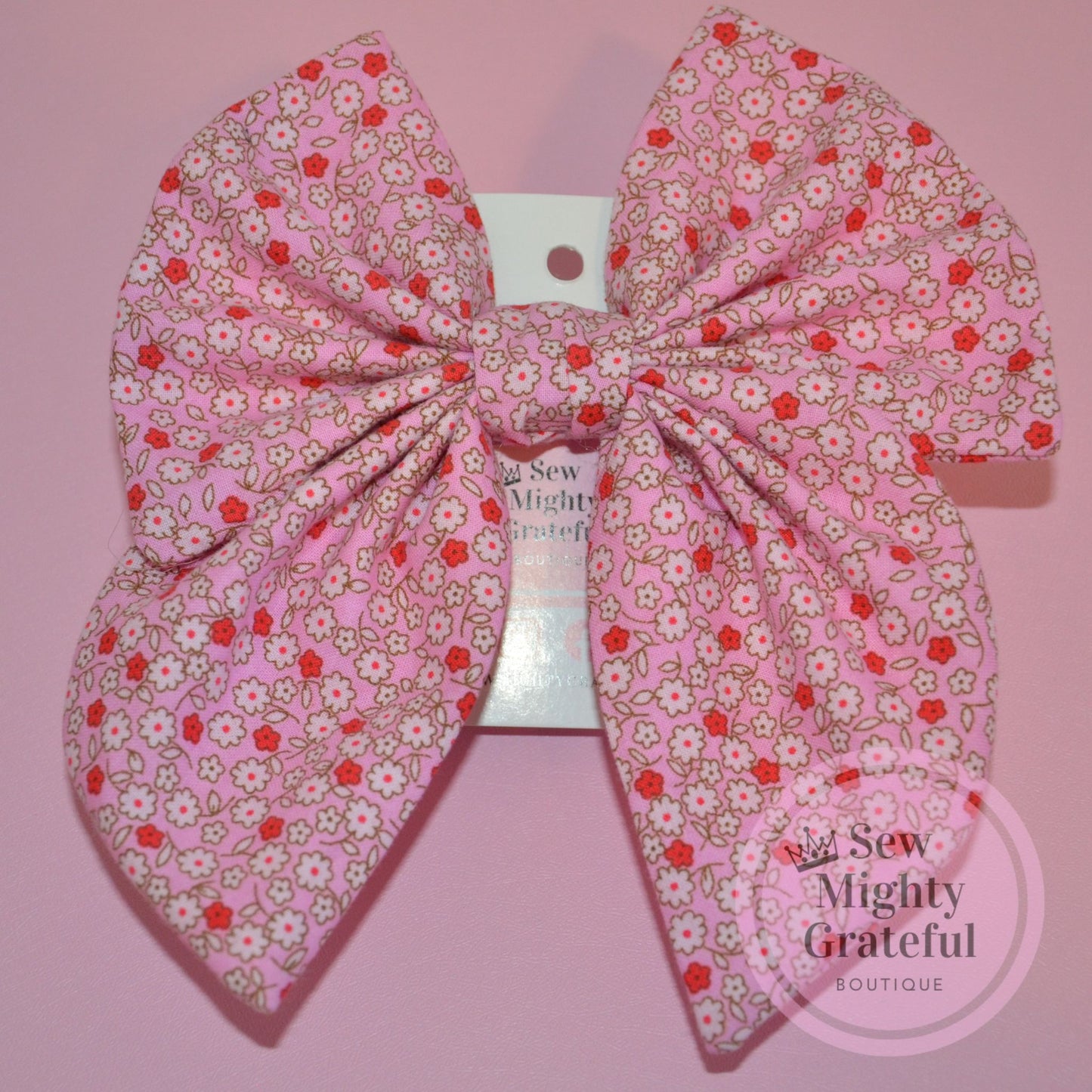 Pink Floral Hair Bow 7" X 6.5"