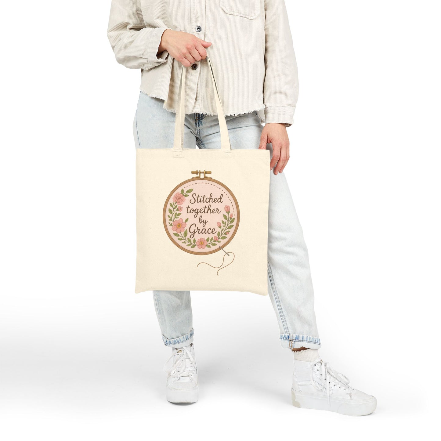 Stitched Together By His Grace Tote Bag