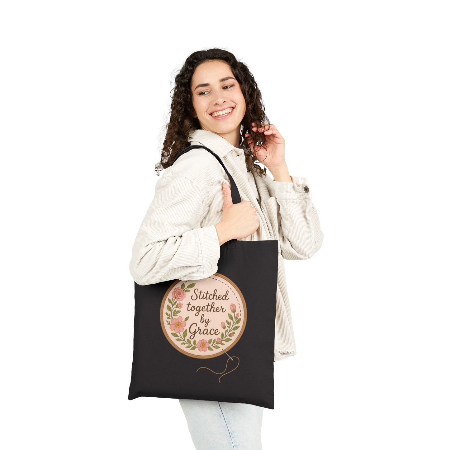 Stitched Together By His Grace Tote Bag