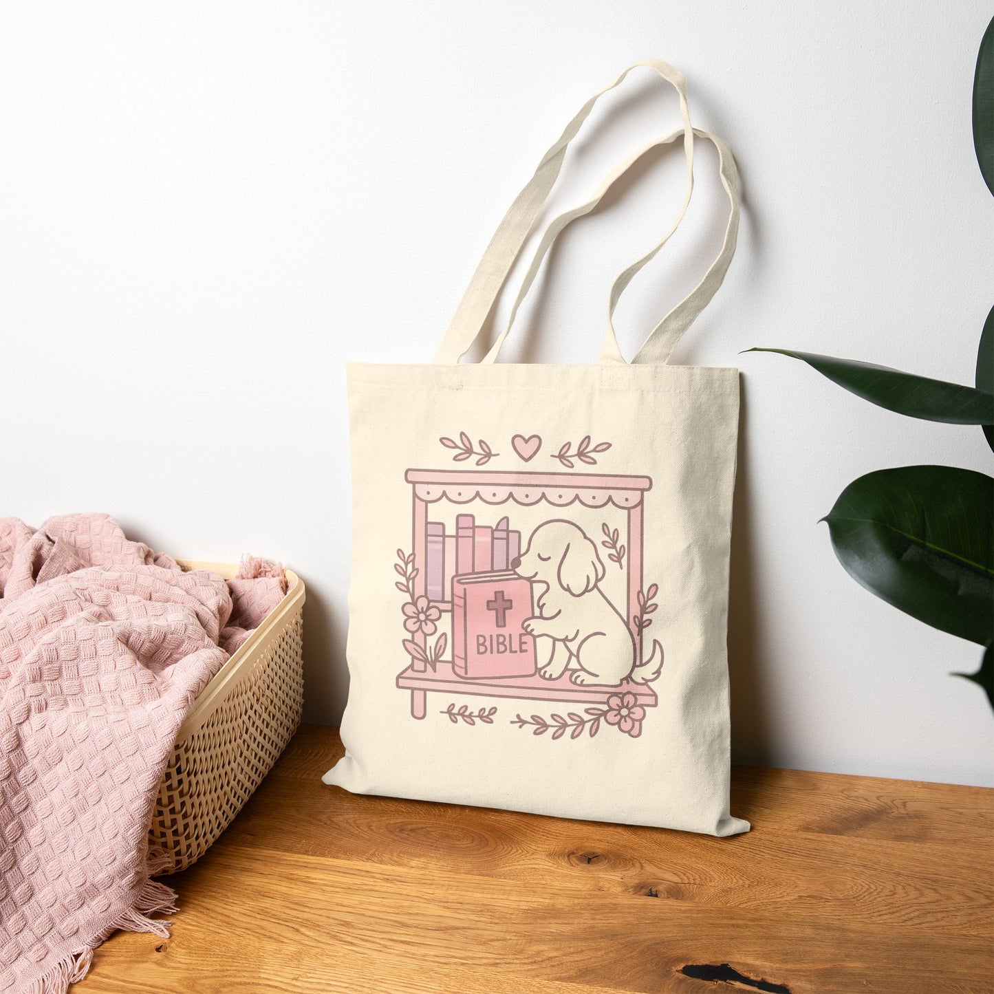Cozy Dog Bible Lover Tote Bag