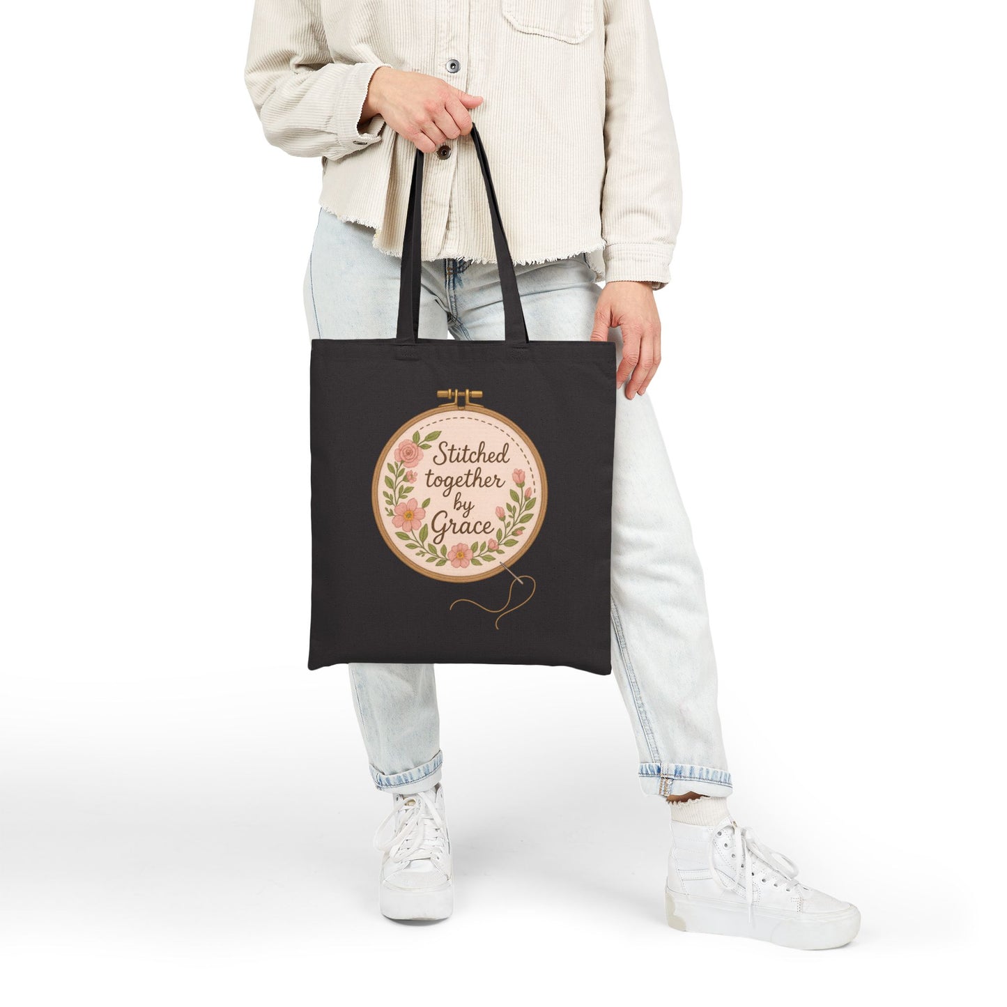 Stitched Together By His Grace Tote Bag