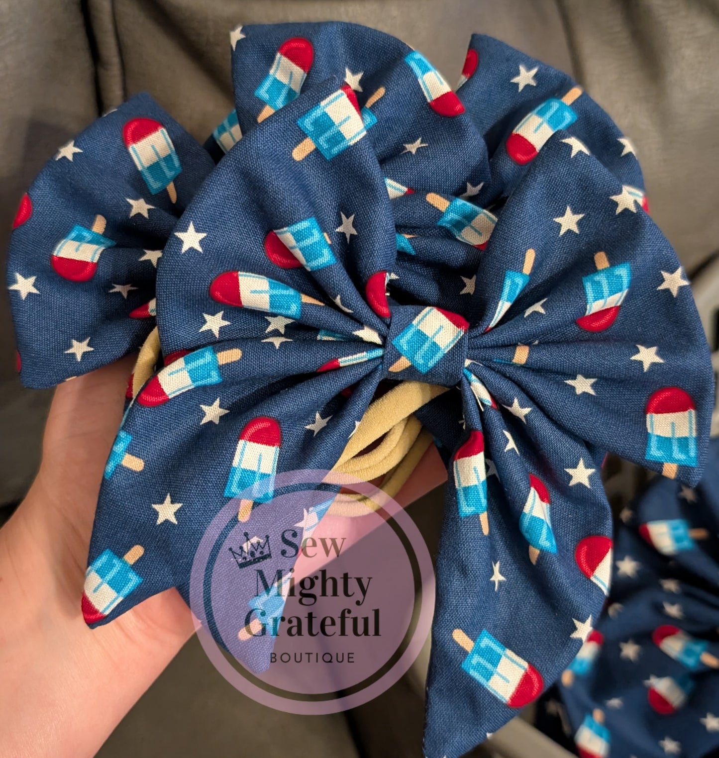 The Star Spangled Sweetheart Hair Bow 6" X 5" - Nylon Headband
