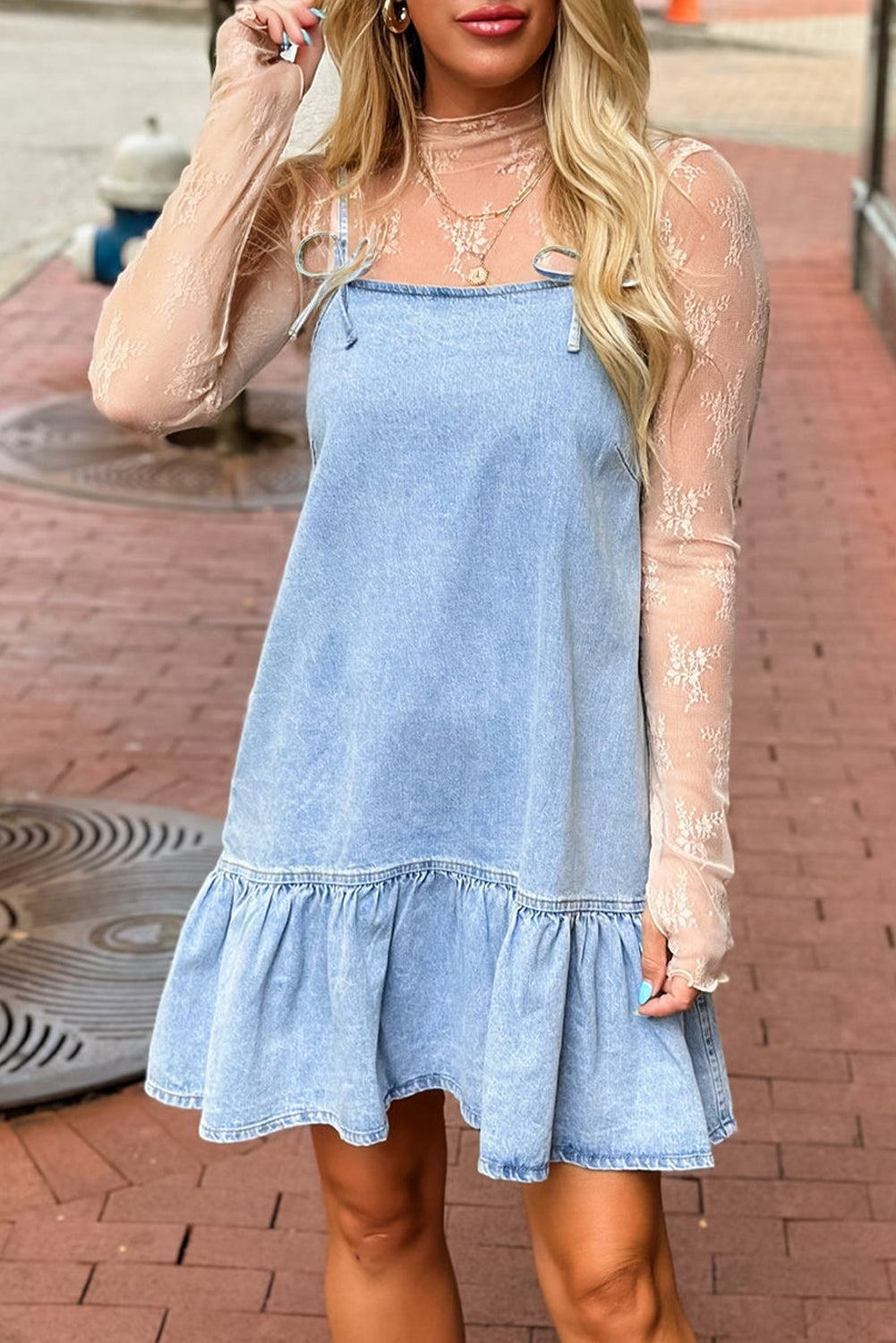 Denim Bow Ruffle Dress