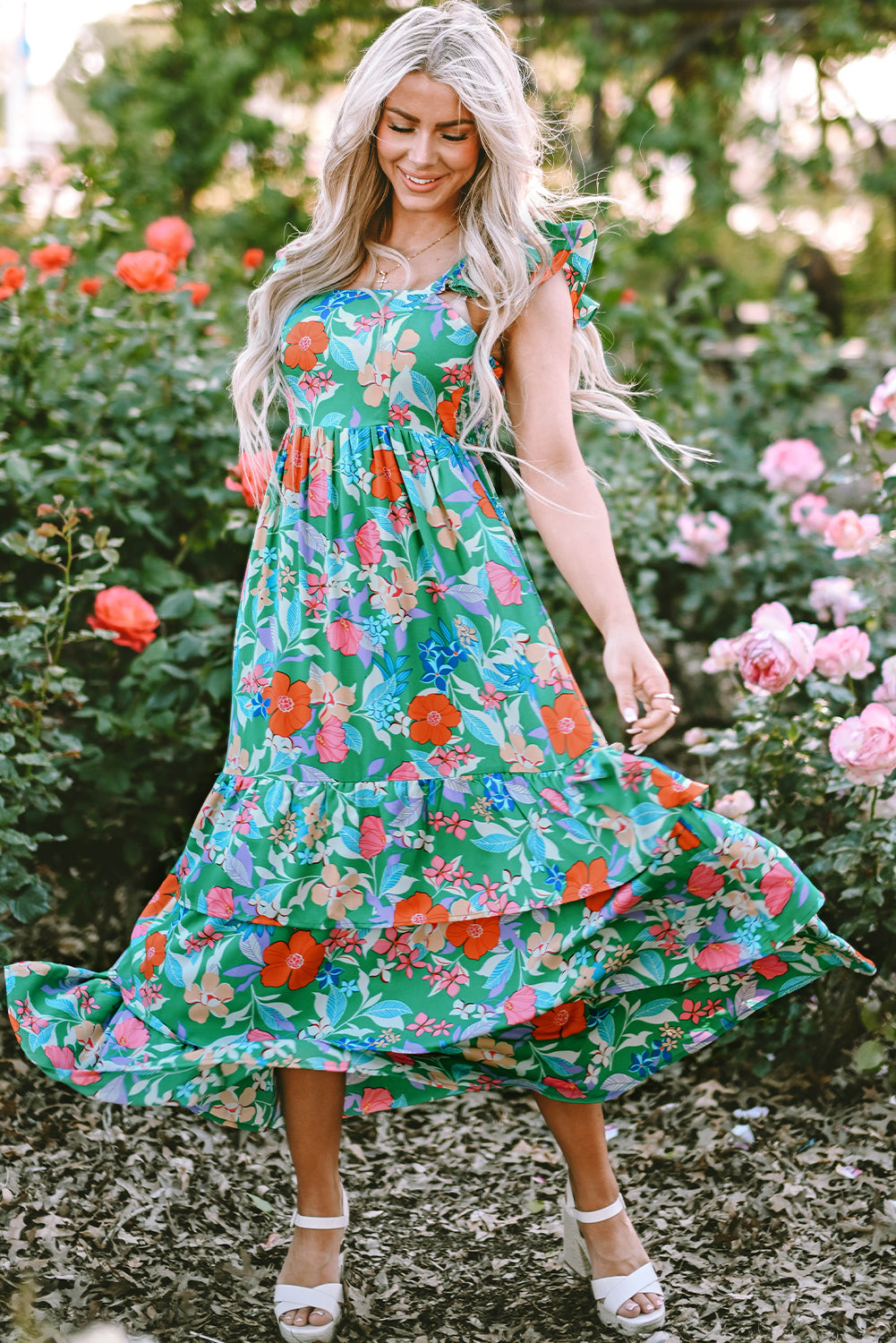 Green Floral Maxi Dress