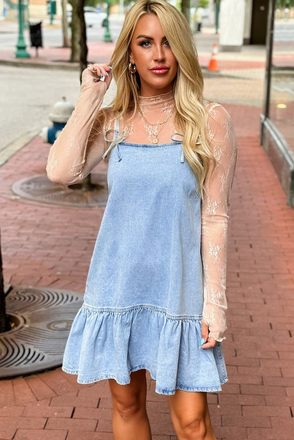 Denim Bow Ruffle Dress