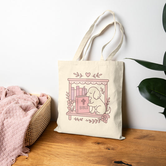 Cozy Dog Bible Lover Tote Bag