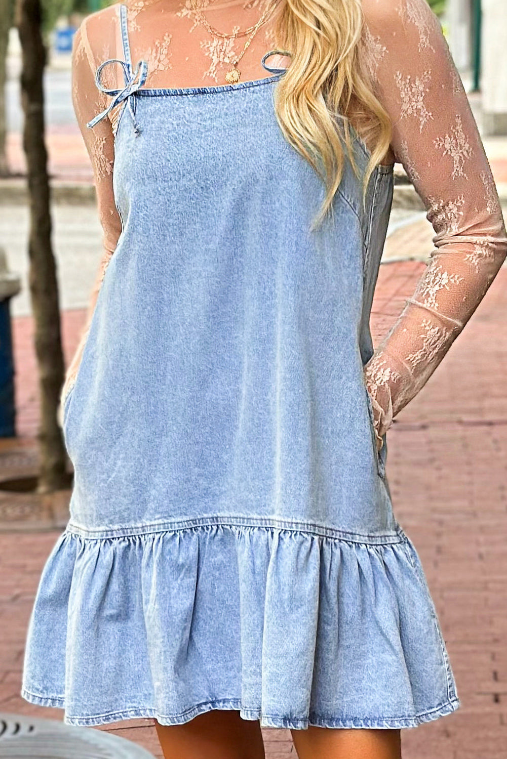 Denim Bow Ruffle Dress