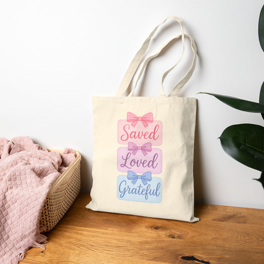 Saved Loved Grateful Tote Bag