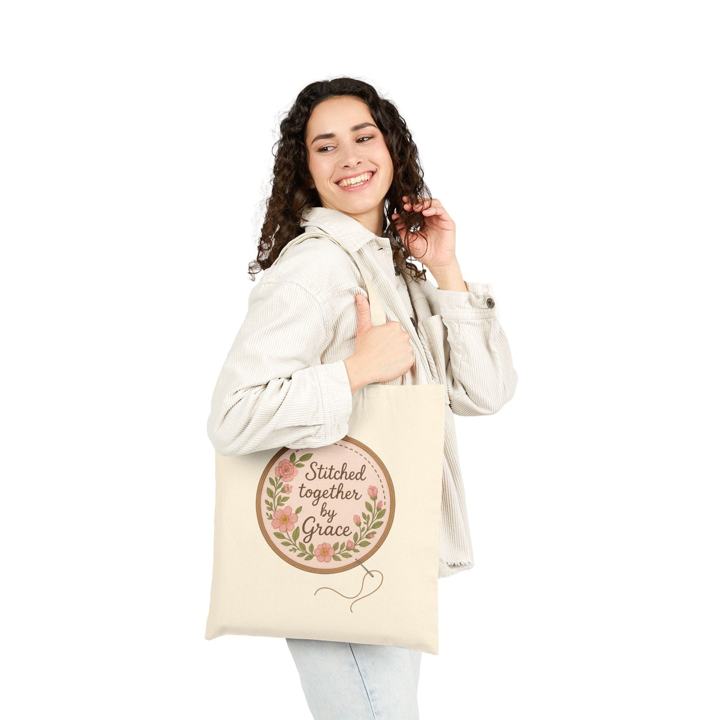Stitched Together By His Grace Tote Bag