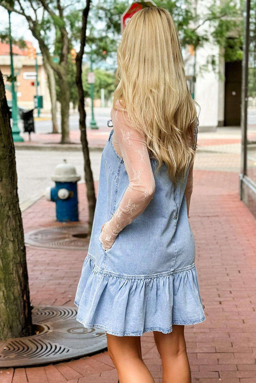 Denim Bow Ruffle Dress